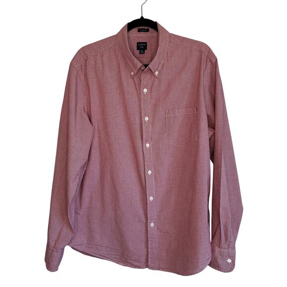 J. Crew Factory Slim Flex button front red/white pin check shirt Size XL - Picture 1 of 7
